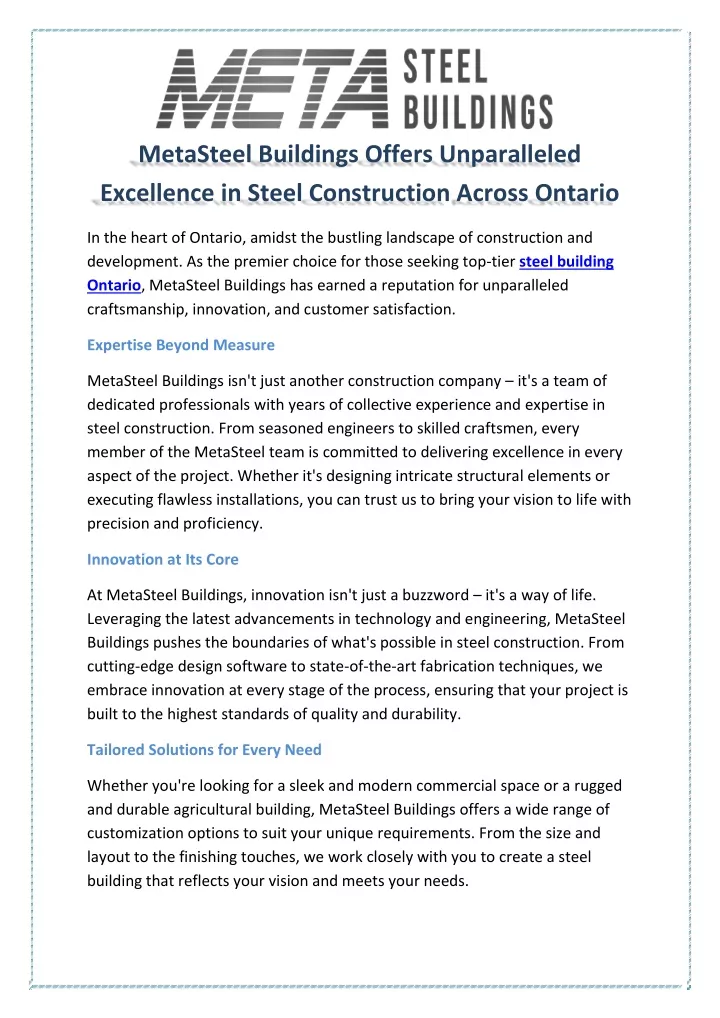 metasteel buildings offers unparalleled