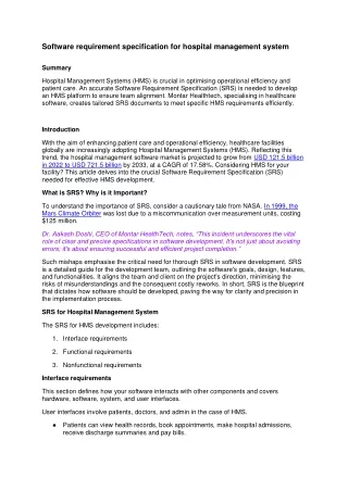 Software requirement specification for hospital management system