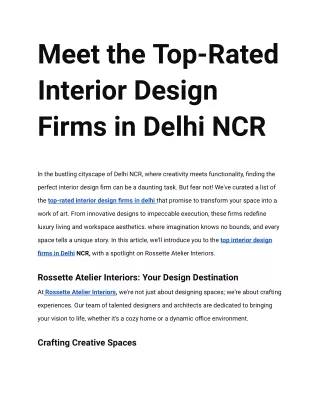 Meet the Top-Rated Interior Design Firms in Delhi NCR