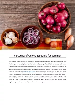 Versatility of Onions Especially for Summer