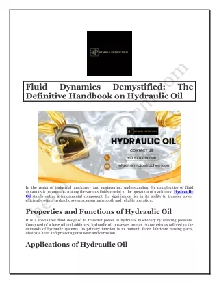 Fluid Dynamics Demystified The Definitive Handbook on Hydraulic Oil |HP