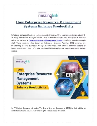 How Enterprise Resource Management Systems Enhance Productivity
