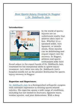 Best Sports Injury Hospital In Nagpur - Dr. Sidharth Jain