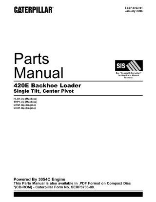 Caterpillar Cat 420E Backhoe Loader Parts Catalogue Manual Instant Download