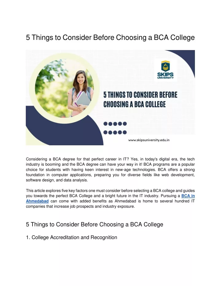 5 things to consider before choosing a bca college