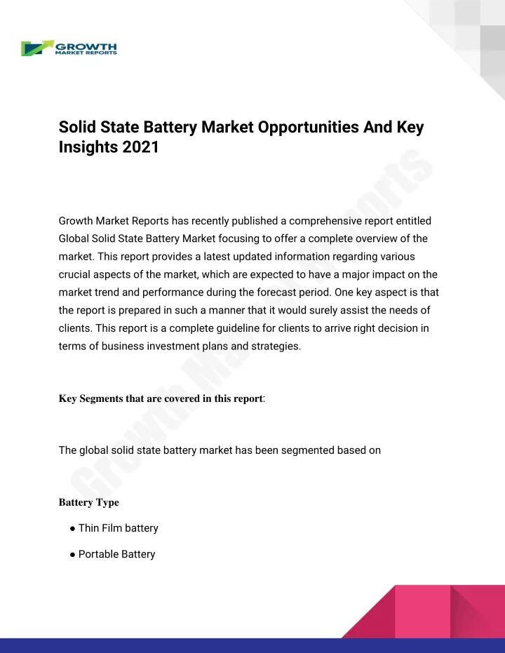 solid state battery market opportunities