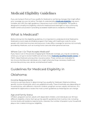 Medicaid Eligibility Guidelines