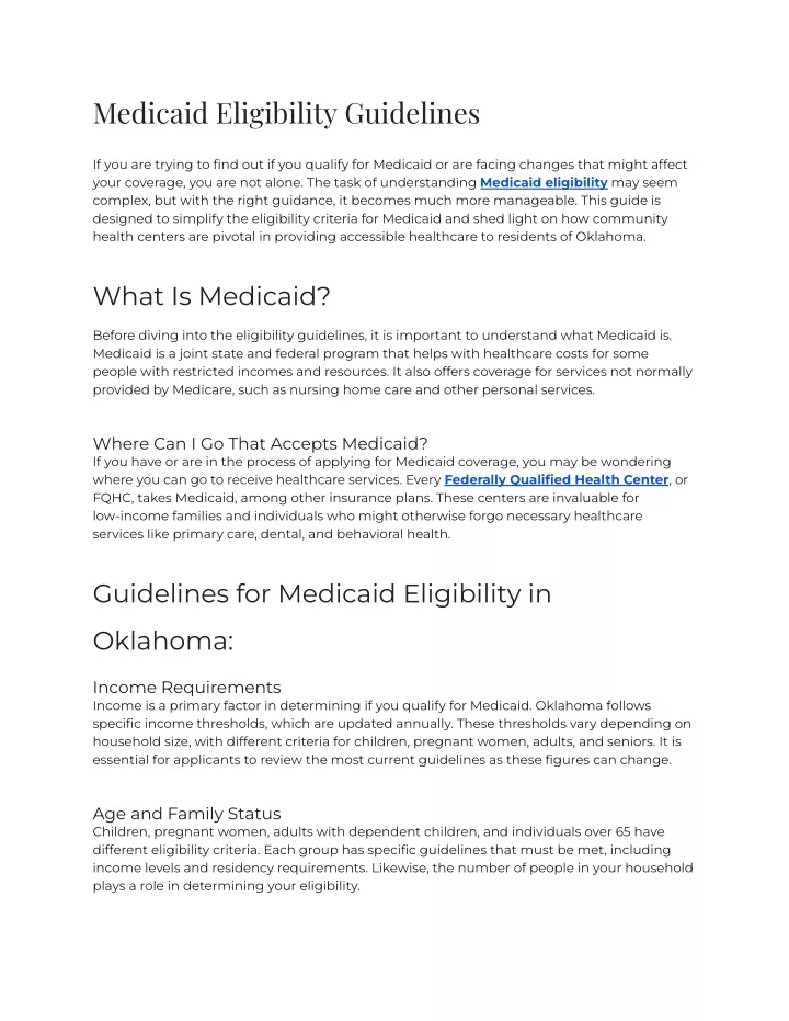 medicaid eligibility guidelines