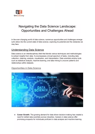 Navigating the Data Science Landscape: Opportunities and Challenges Ahead