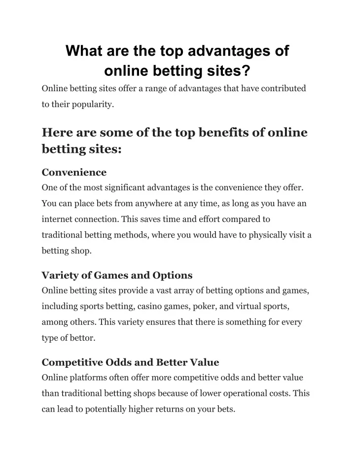 what are the top advantages of online betting