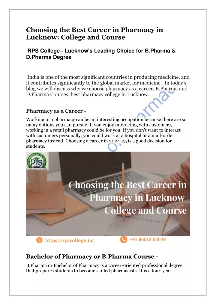 choosing the best career in pharmacy in lucknow