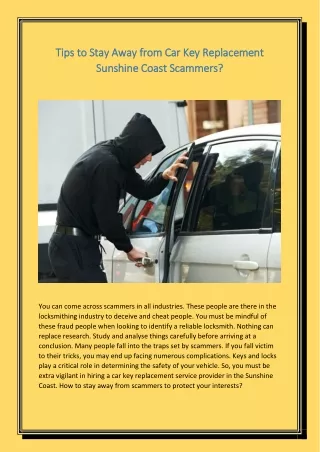 Tips to Stay Away from Car Key Replacement Sunshine Coast Scammers