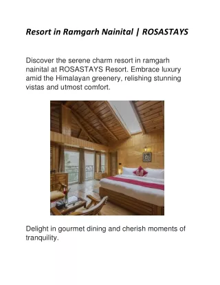 Resort in Ramgarh Nainital | ROSASTAYS