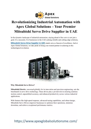 Mitsubishi Servo Drive Supplier in UAE