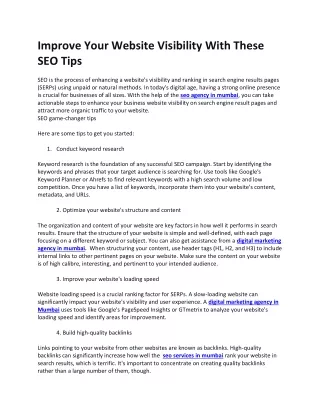 Improve Your Website Visibility With These SEO Tips