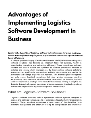 advantages of implementing logistics software