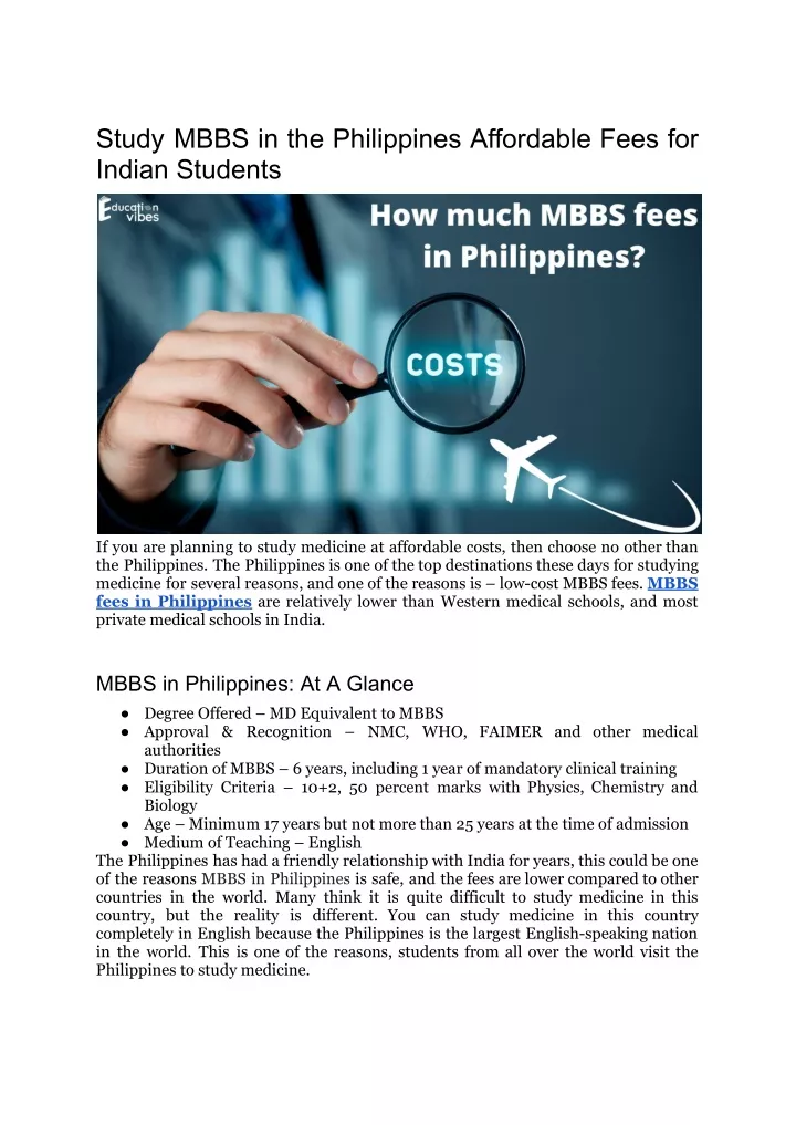 study mbbs in the philippines affordable fees