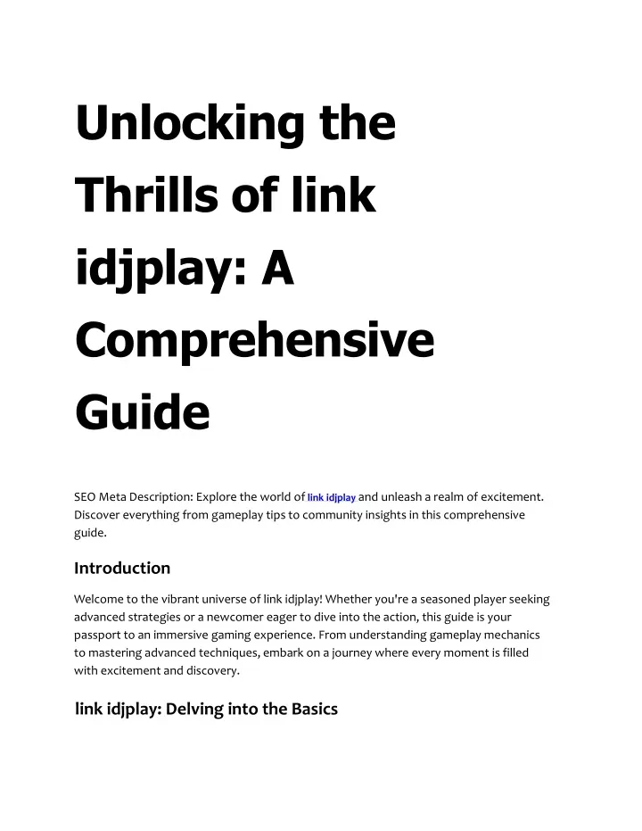 unlocking the thrills of link idjplay
