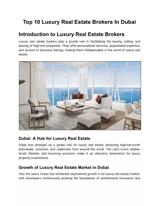 Top 10 Luxury Real Estate Brokers In Dubai