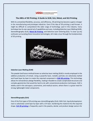 The ABCs of 3D Printing: A Guide to SLM, SLA, Metal, and SLS Printing
