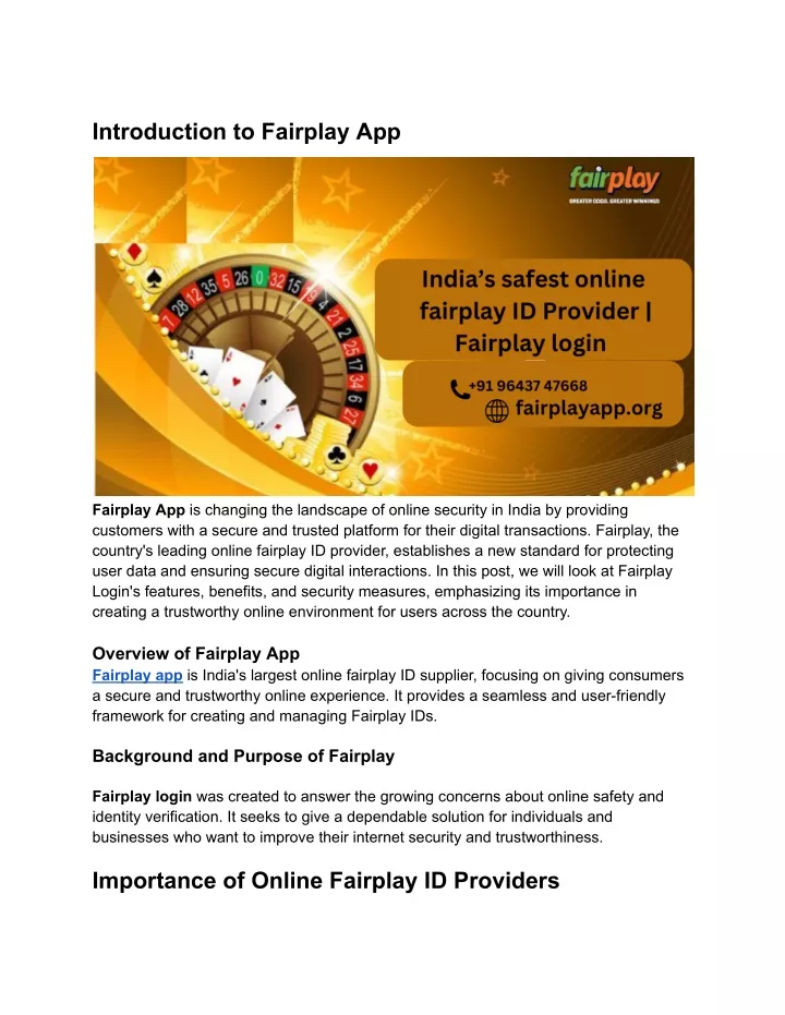 introduction to fairplay app