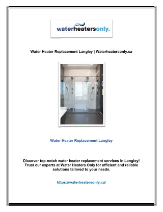 Water Heater Replacement Langley | Waterheatersonly.ca