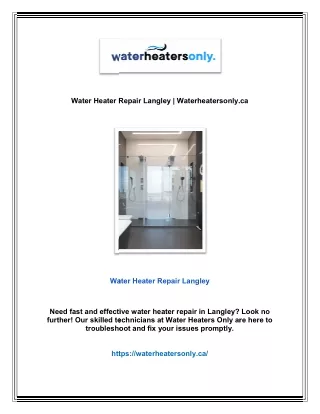 Water Heater Repair Langley | Waterheatersonly.ca
