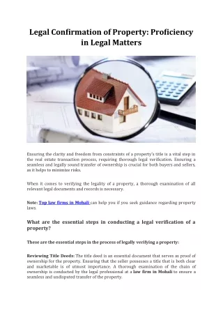 Legal Confirmation of Property- Proficiency in Legal Matters