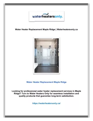 Water Heater Replacement Maple Ridge | Waterheatersonly.ca