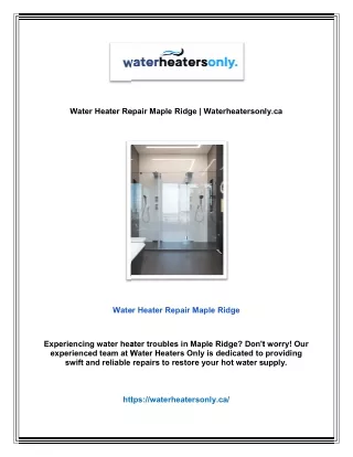 Water Heater Repair Maple Ridge | Waterheatersonly.ca