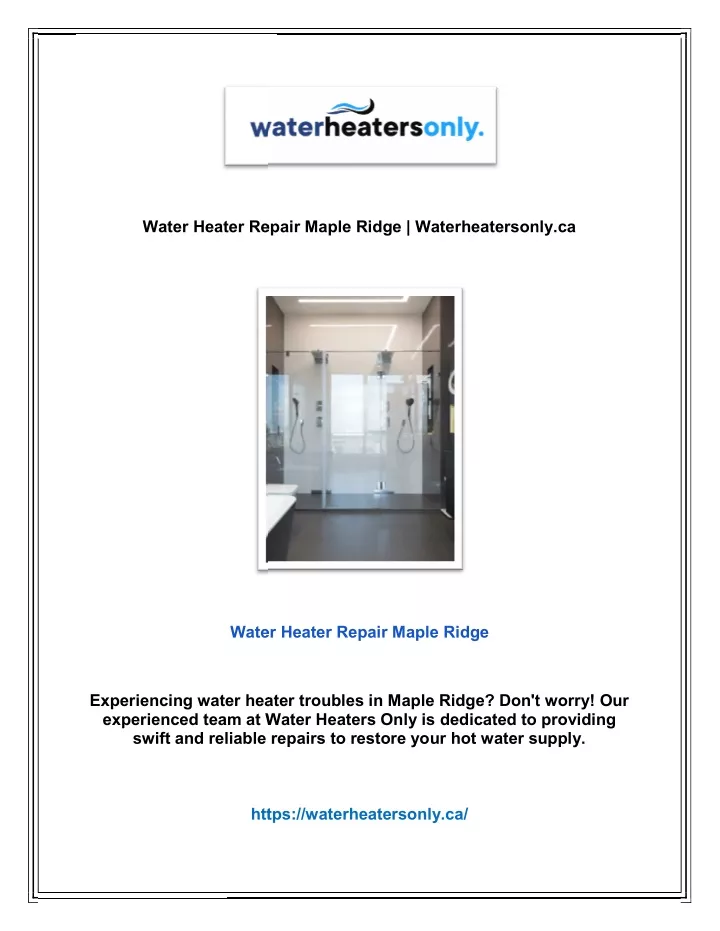 water heater repair maple ridge waterheatersonly