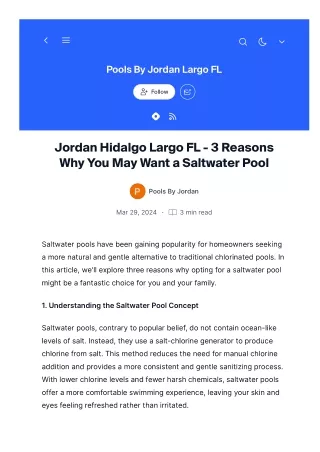 Jordan Hidalgo Largo FL - 3 Reasons Why You May Want a Saltwater Pool