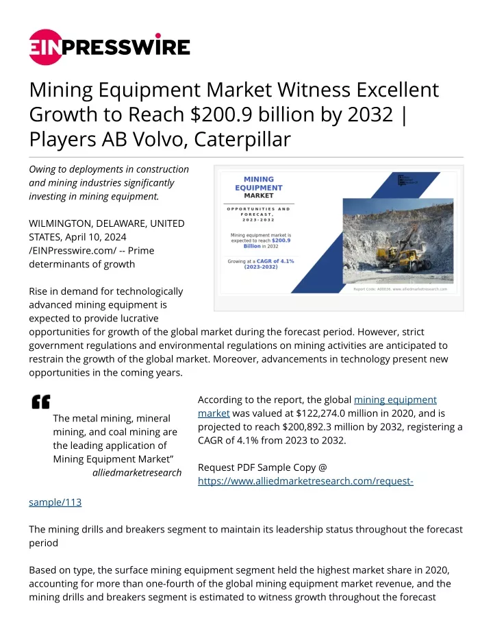 mining equipment market witness excellent growth