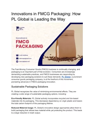 Innovations in FMCG Packaging - How PL Global is Leading the Way