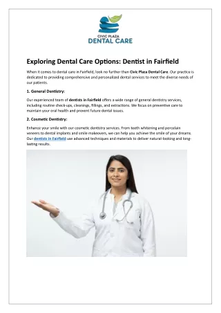 Exploring Dental Care Options - Dentist in Fairfield