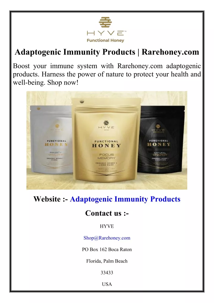 adaptogenic immunity products rarehoney com