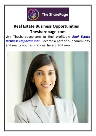 Real Estate Business Opportunities Thesharepage.com