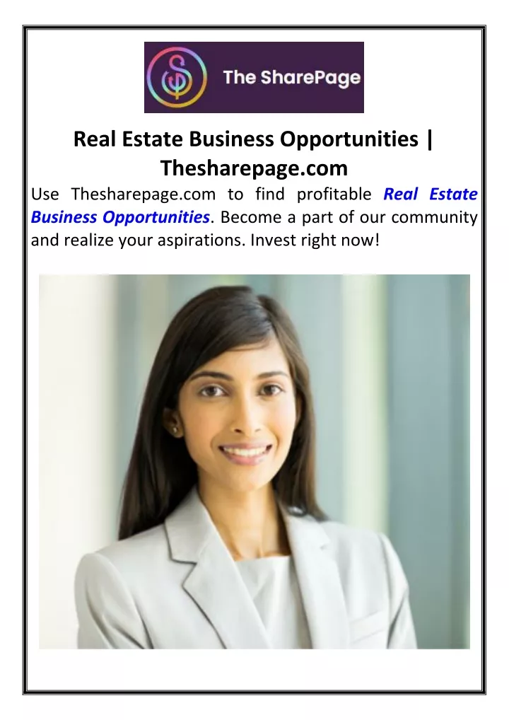 real estate business opportunities thesharepage