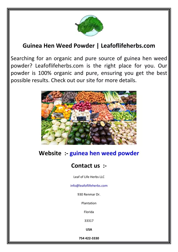 PPT - Guinea Hen Weed Powder Leafoflifeherbs.com PowerPoint ...