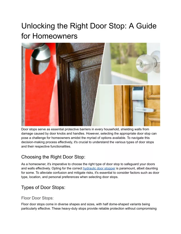 unlocking the right door stop a guide