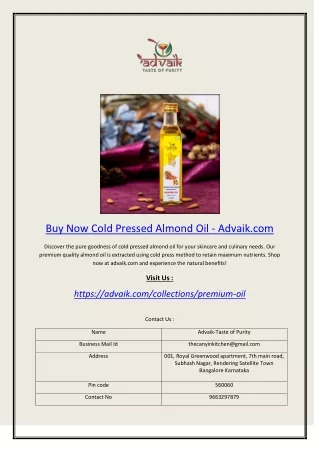 Buy Now Cold Pressed Almond Oil