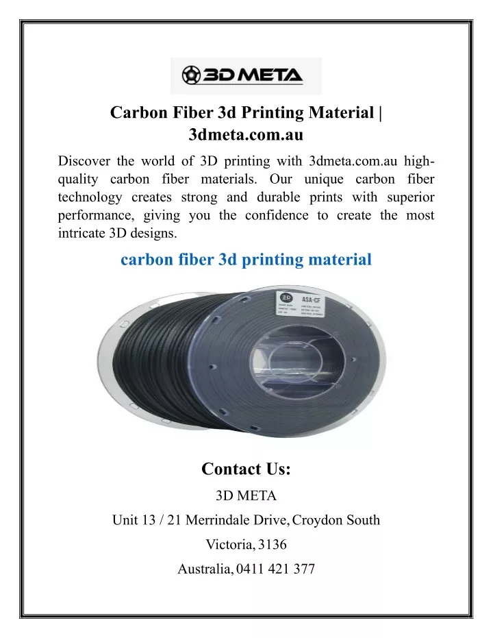 carbon fiber 3d printing material 3dmeta com au