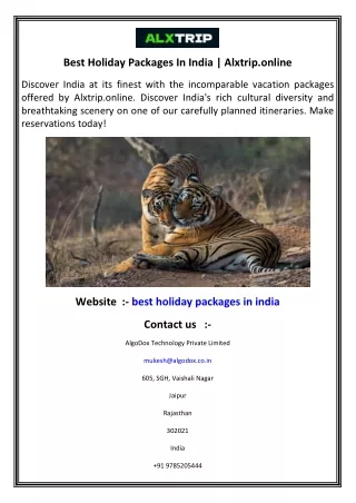 Best Holiday Packages In India   Alxtrip.online