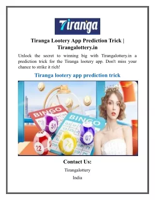 Tiranga Lootery App Prediction Trick  Tirangalottery.in