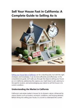 Sell Your House Fast in California- A Complete Guide to Selling As-Is