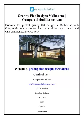 Granny Flat Designs Melbourne  Comparethebuilder.com.au