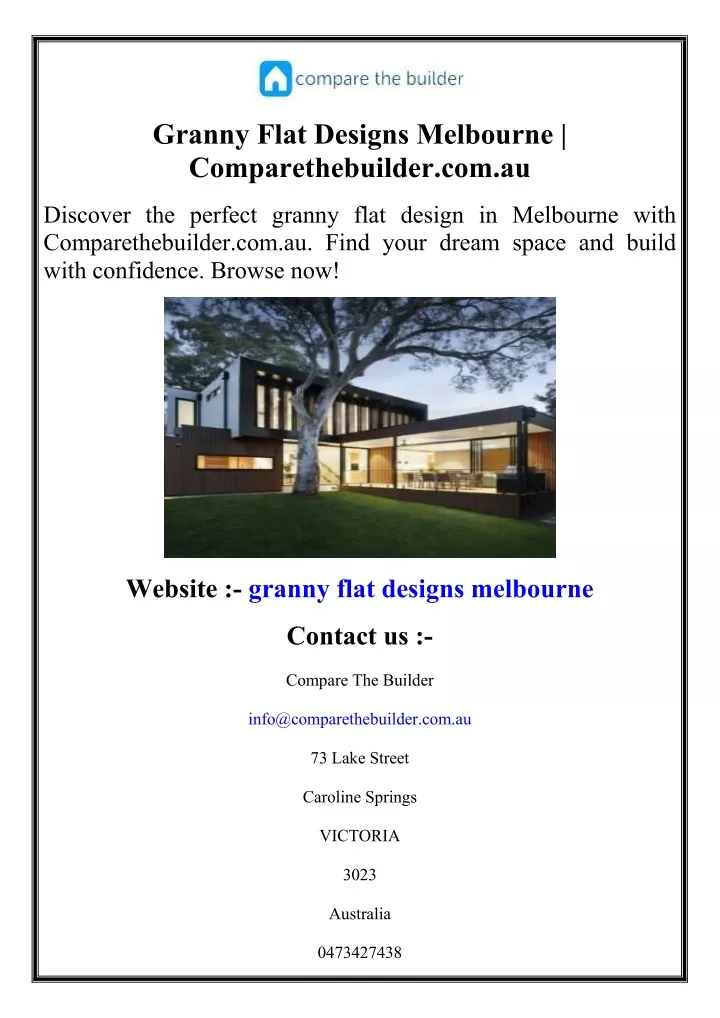 granny flat designs melbourne comparethebuilder