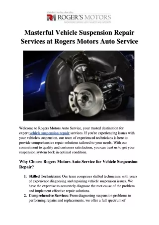 Masterful Vehicle Suspension Repair Services at Rogers Motors Auto Service