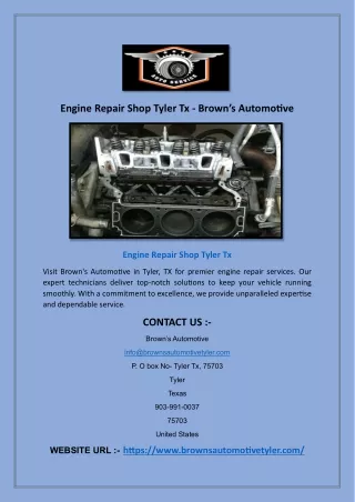 Engine Repair Shop Tyler Tx - Brown’s Automotive