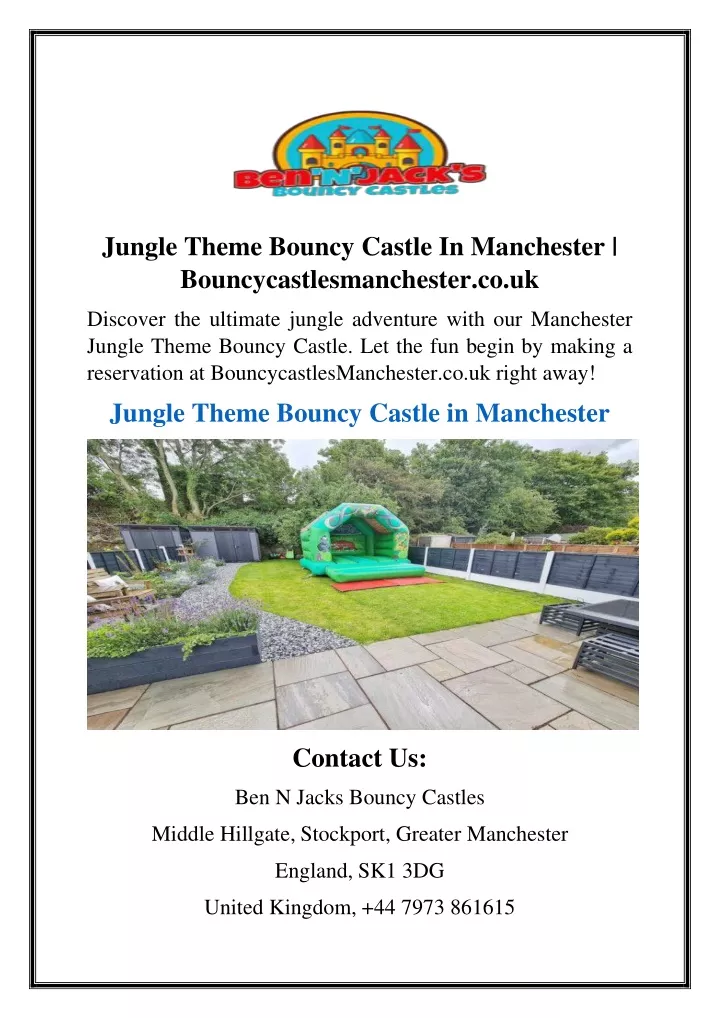 jungle theme bouncy castle in manchester